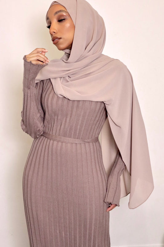 taupe modest ribbed sweater dress