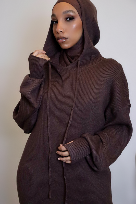 COFFEE - Hooded Knit Dress