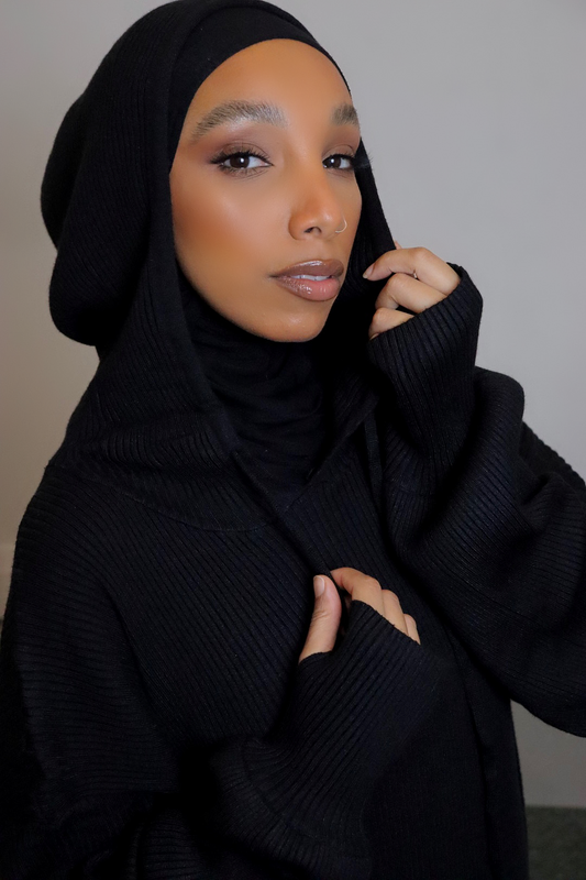 BLACK - Hooded Knit Dress