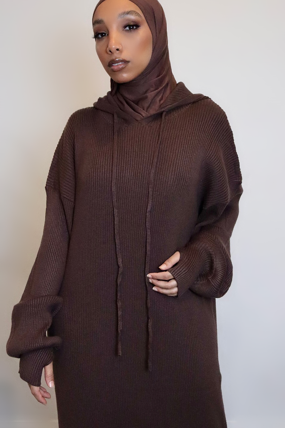 COFFEE - Hooded Knit Dress
