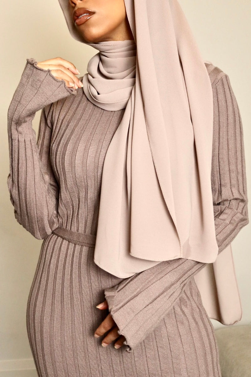 taupe modest ribbed sweater dress