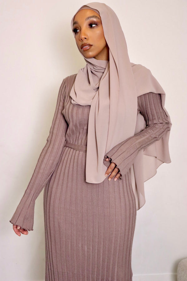 taupe modest ribbed sweater dress