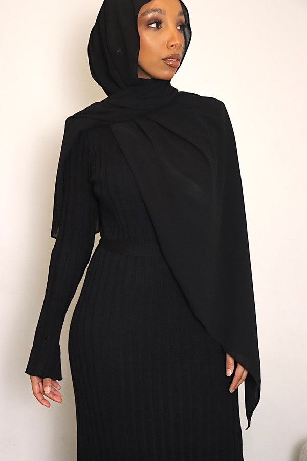 black modest ribbed sweater dress