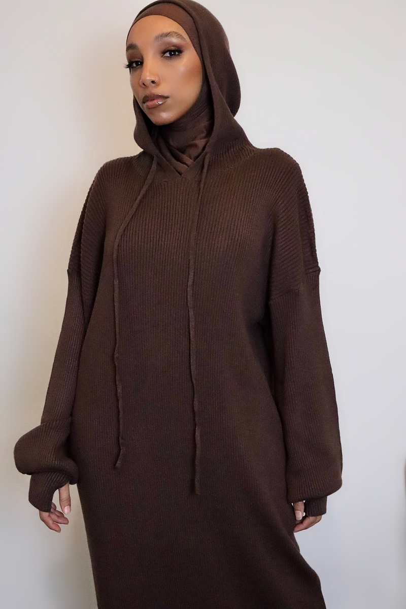 COFFEE - Hooded Knit Dress