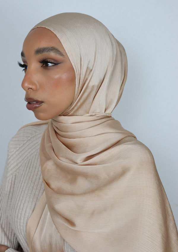 beige textured satin hijab