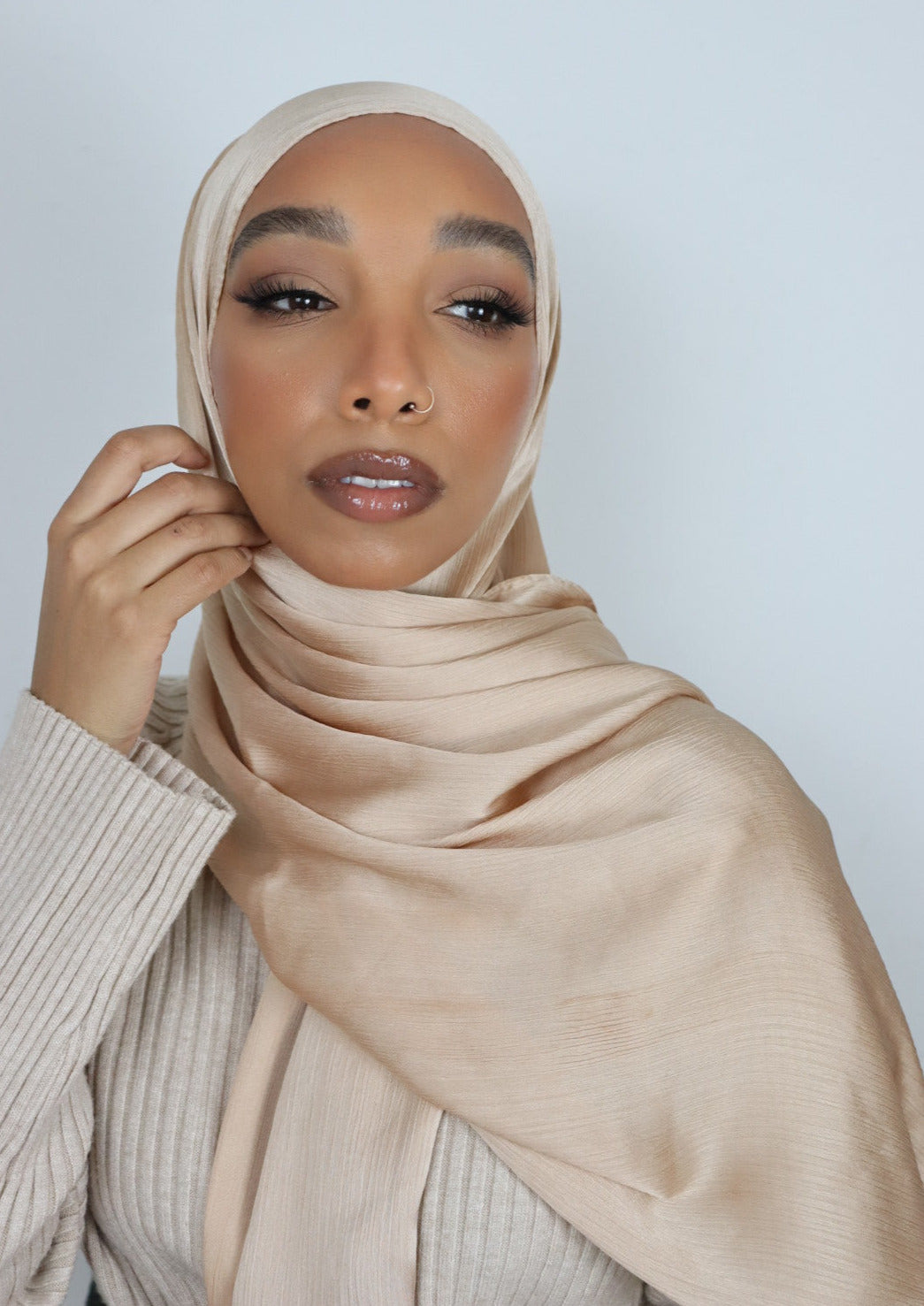 beige satin textured hijab