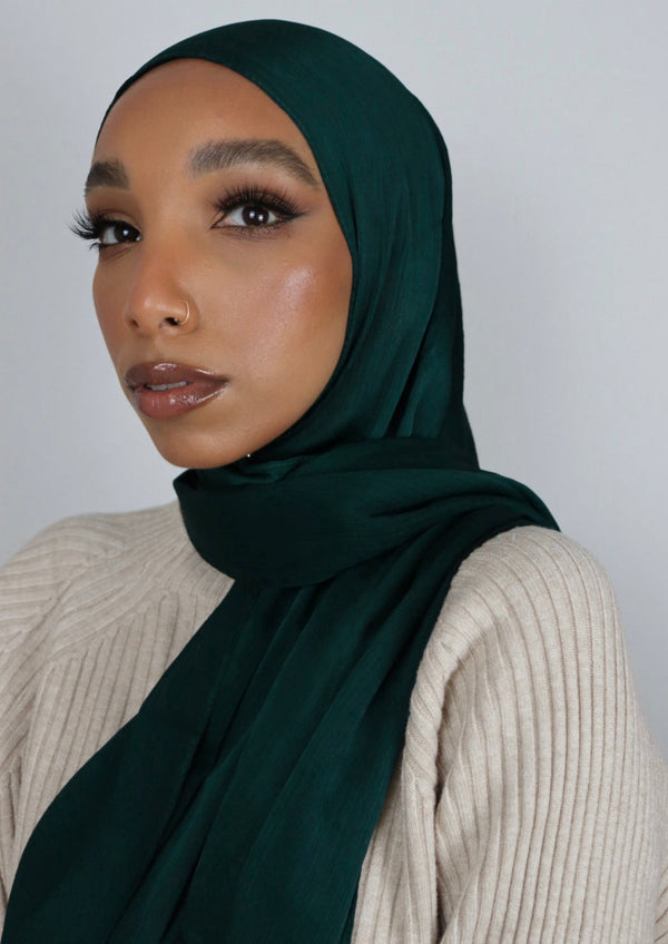 deep forest textured satin hijab