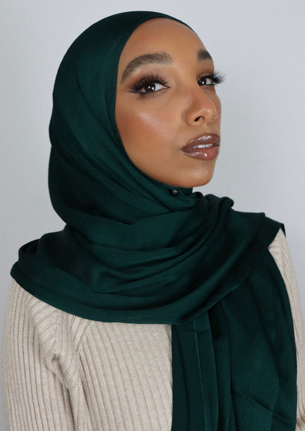 deep forest textured satin hijab