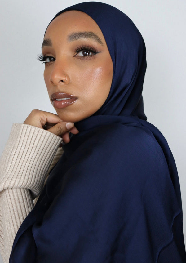 navy textured satin hijab
