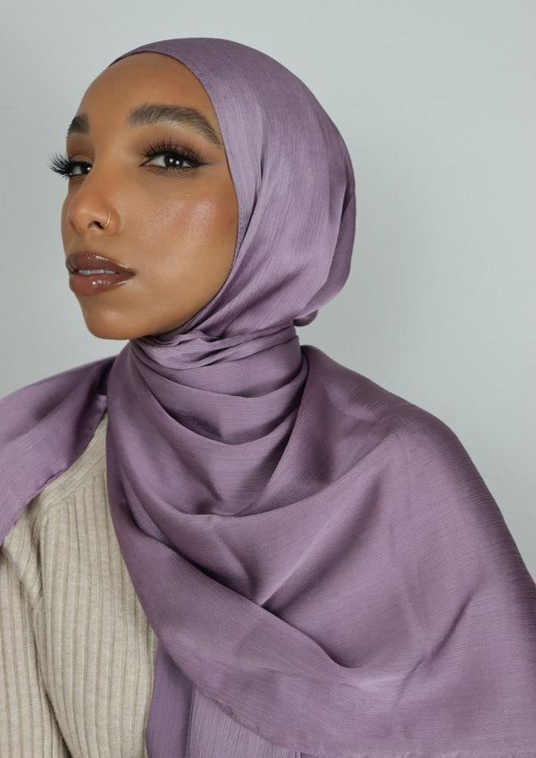 violet textured satin hijab