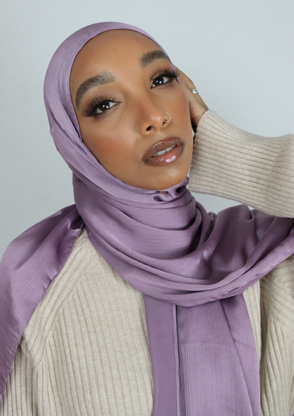 violet textured satin hijab