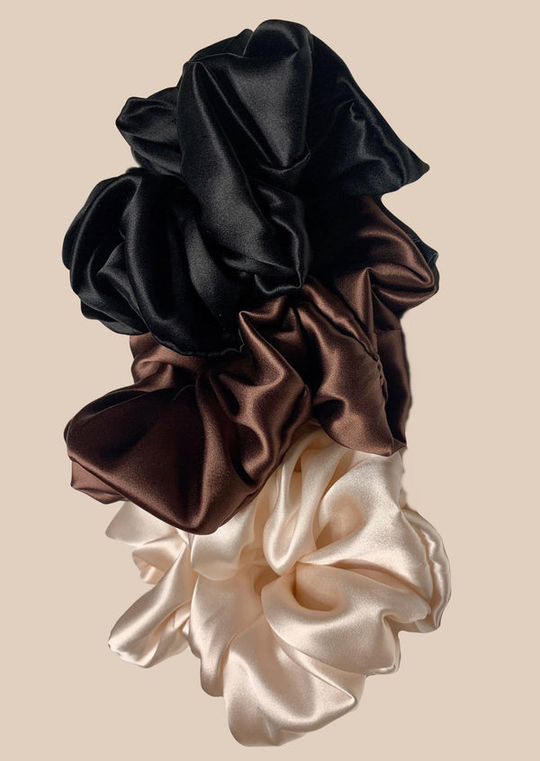 black mulberry silk volumizing scrunchies