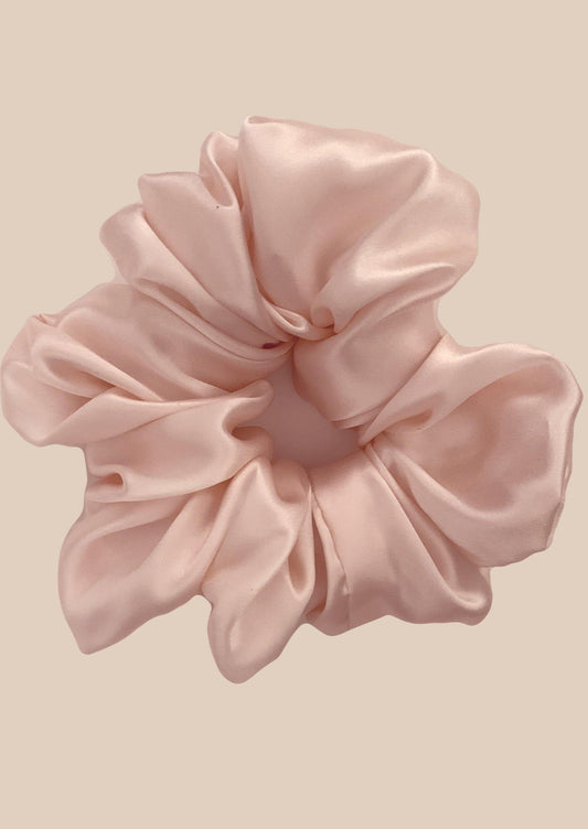 soft pink mulberry silk volumizing scrunchies