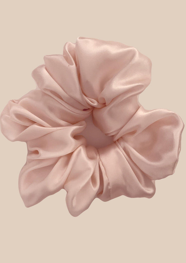 soft pink mulberry silk volumizing scrunchies